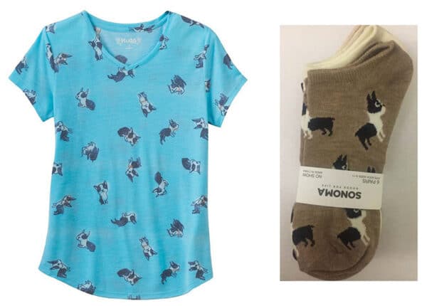 Kohl's t-shirt and pair of socks with dogs on them.