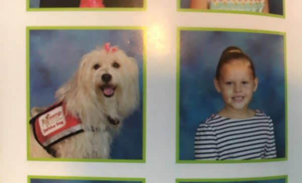 Because of JJ, KK goes go school. Her classmates love and respect JJ, who is even in the yearbook. (All photos courtesy Angel Paws for KK on Facebook)