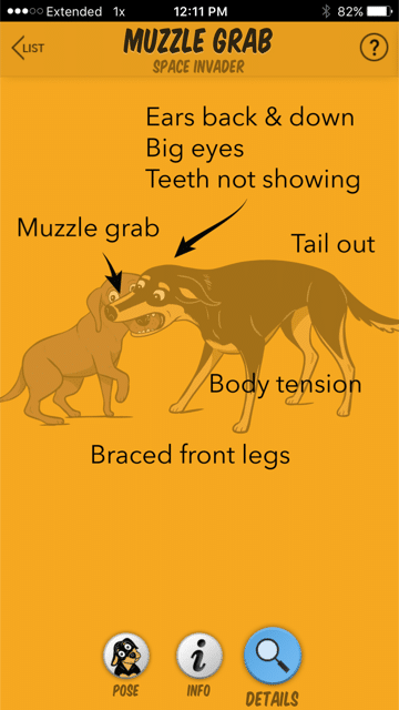 The muzzle grab in context. (Image from the Dog Decoder smartphone app/illustration by Lili Chin)