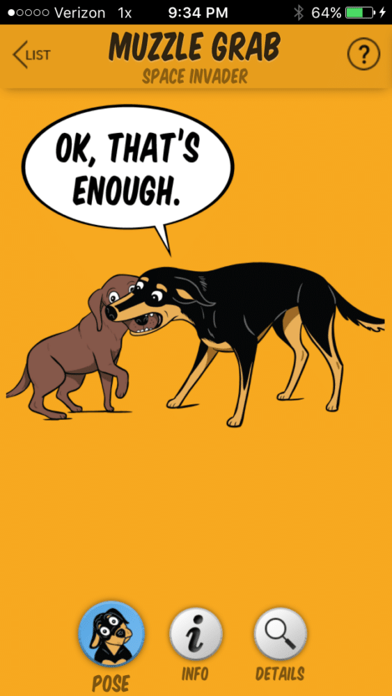 The muzzle grab. (Image from the Dog Decoder smartphone app/illustration by Lili Chin)