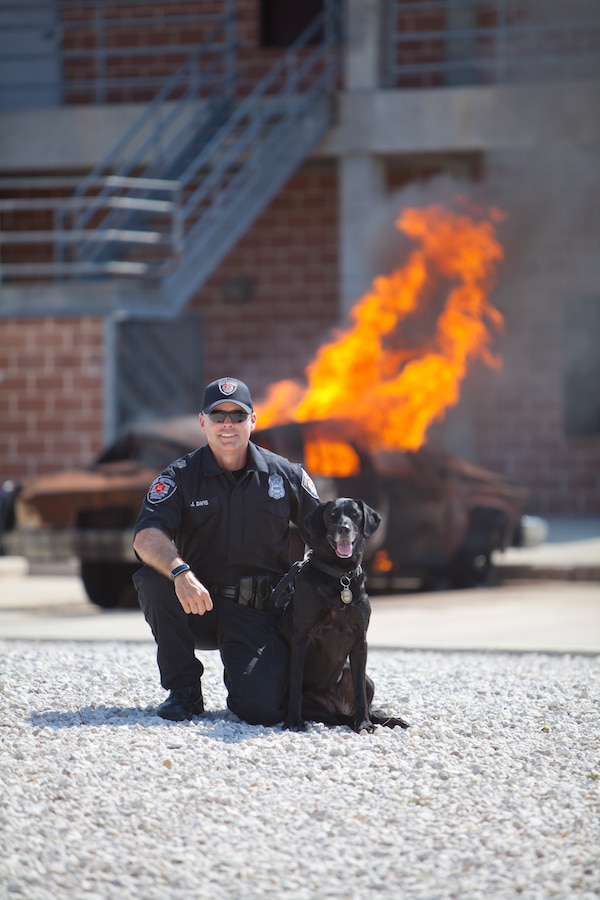 Ace accelerant detector Kai is one of dozens of dogs who support San Antonio’s K-9 program. (Photo by Albert Pedroza/SAFD)