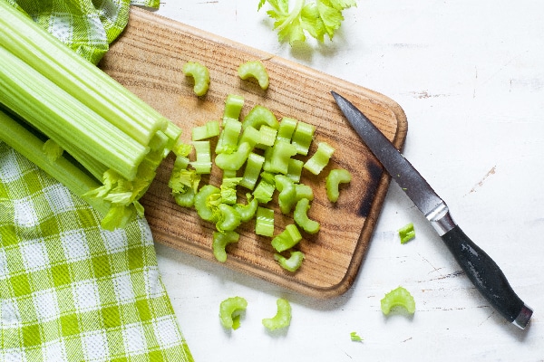 Celery being cut up. 