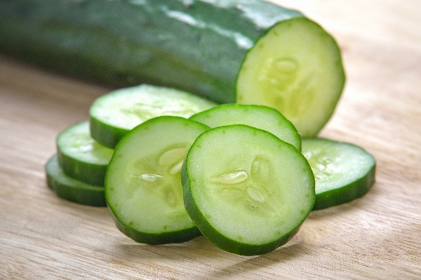 Sliced up cucumbers. 