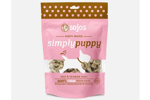 Simply Puppy Dog Treats — Beef & Venison, Sojos ($9.99). sojos.com https://www.sojos.com/freeze-dried-meat-treats/sojos-simply-puppy-dog-treats-beef-venison 
