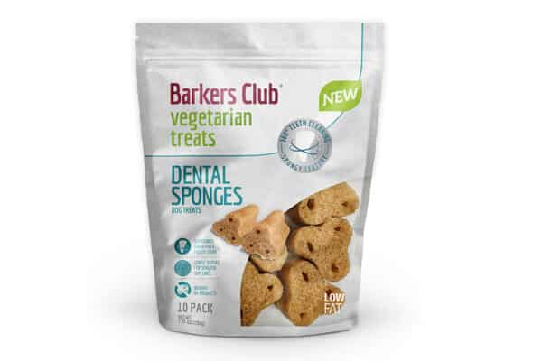 Barkers Club’s new vegetarian dental sponges have a gentle texture for sensitive gum lines and surround the teeth for a fuller clean.
