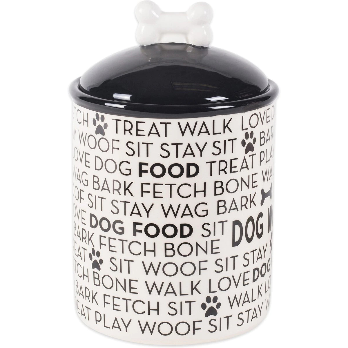 Bone Dry Text Print Ceramic Dog Treat Canister