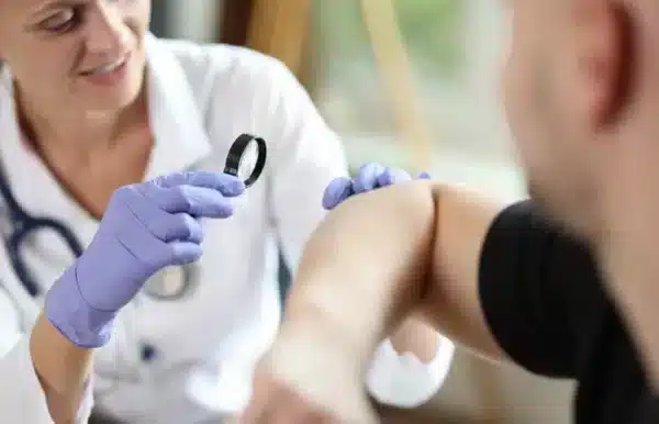 doctor examining a patient's skin