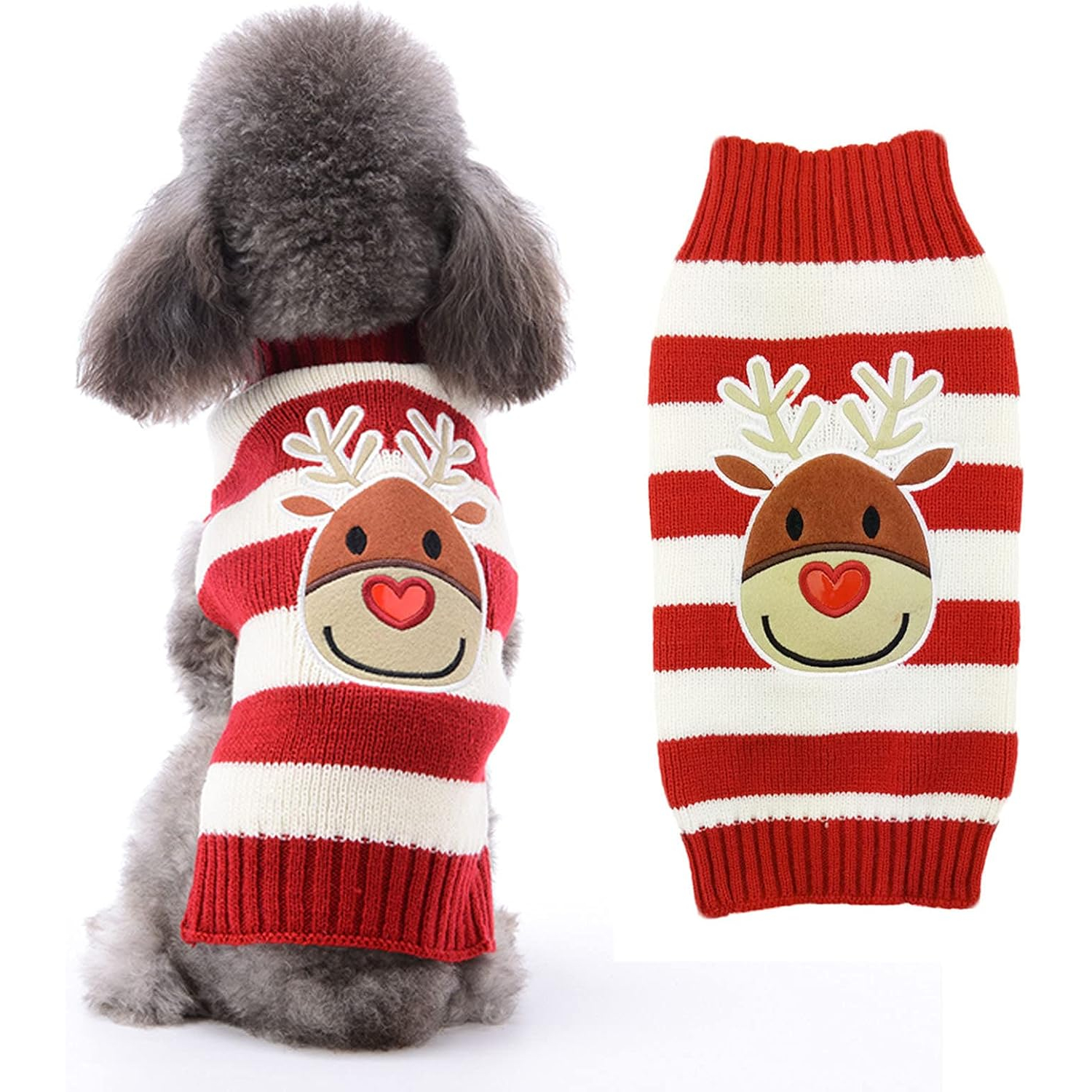 Dog Christmas Striped Reindeer Sweater