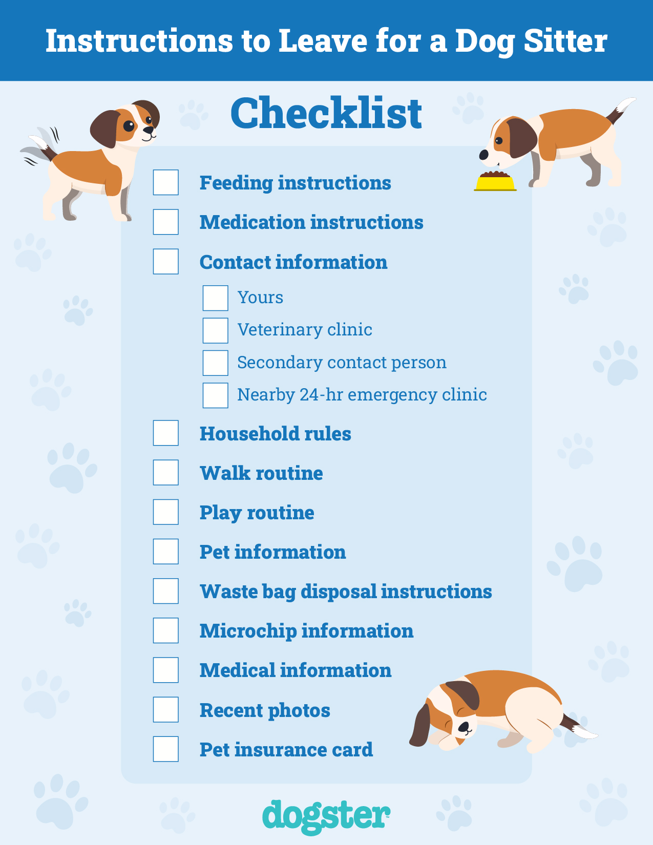 Dogster Petsitting checklist instructions