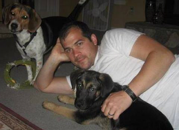 Little Smokey with his buddies, White's husband and Benjamin the Beagle back in 2007.