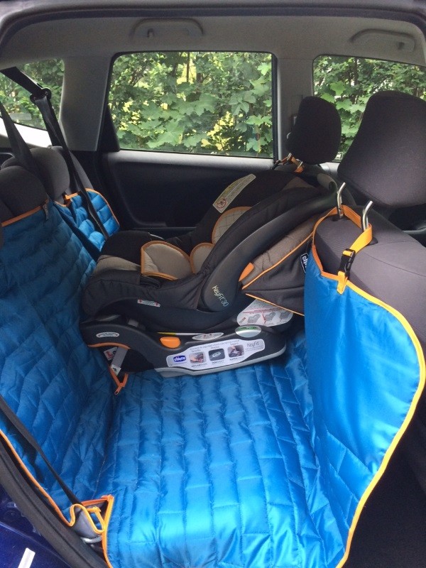 The Kurgo Loft Hammock accommodates a car seat, which is a huge plus in my book.
