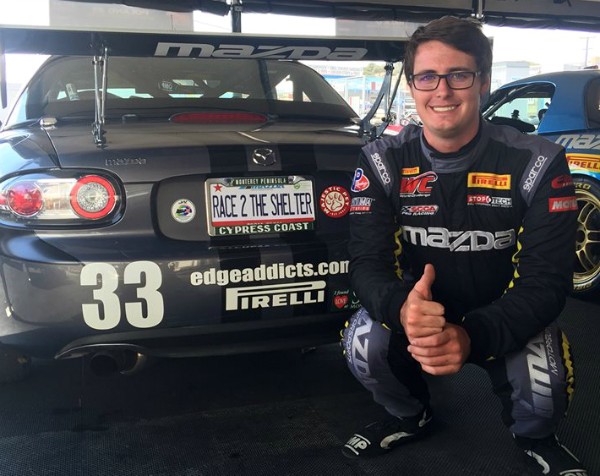 Adam Poland is often "racing to the shelter" between races. (Image courtesy Adam Poland Racing on Facebook)