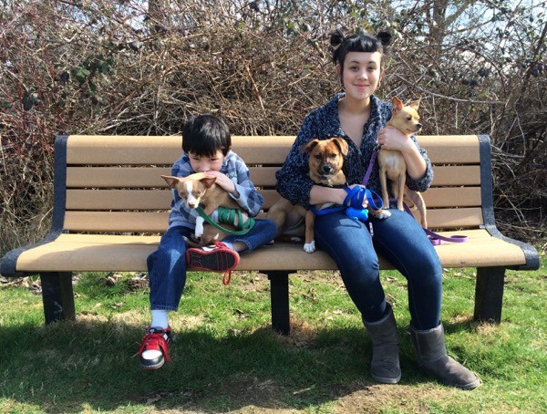 My kids, Justin and Zinnia, with our dogs Daisy, Lilly, and May Belle. Families should be able to stay together, including our pets. Photo by Kezia Willingham.