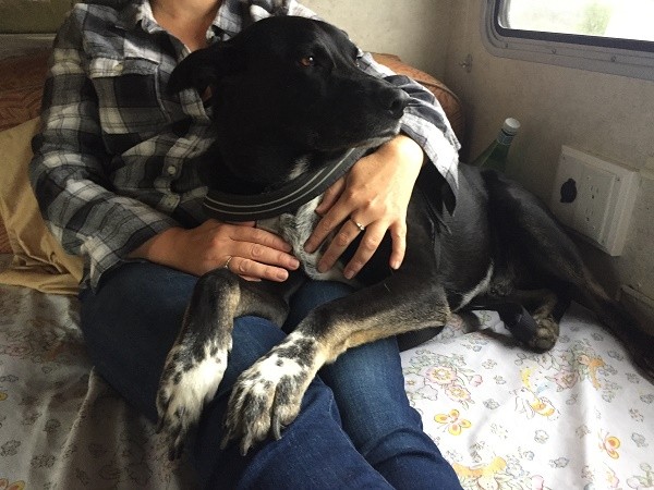 Hanging with mom in the motor home heading to the camp ground. (Photo by Doris Newell)
