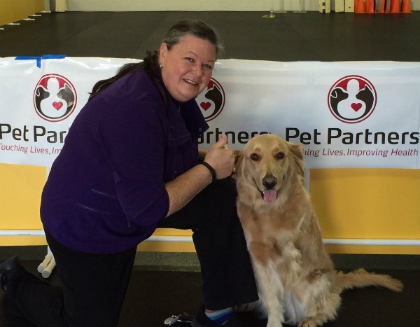 Janning and Zoey after passing the Pet Partners evaluation (Photo courtesy Monica Janning)