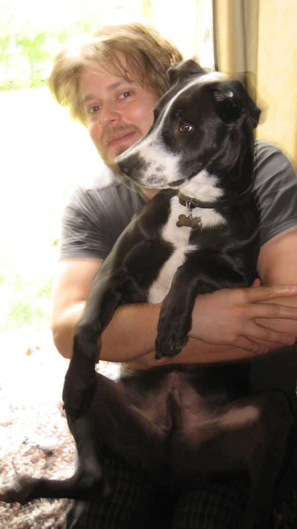 Tim Heidecker with his rescued Pit Bull mix, Pete. (Photo courtesy Pitch Perfect PR)