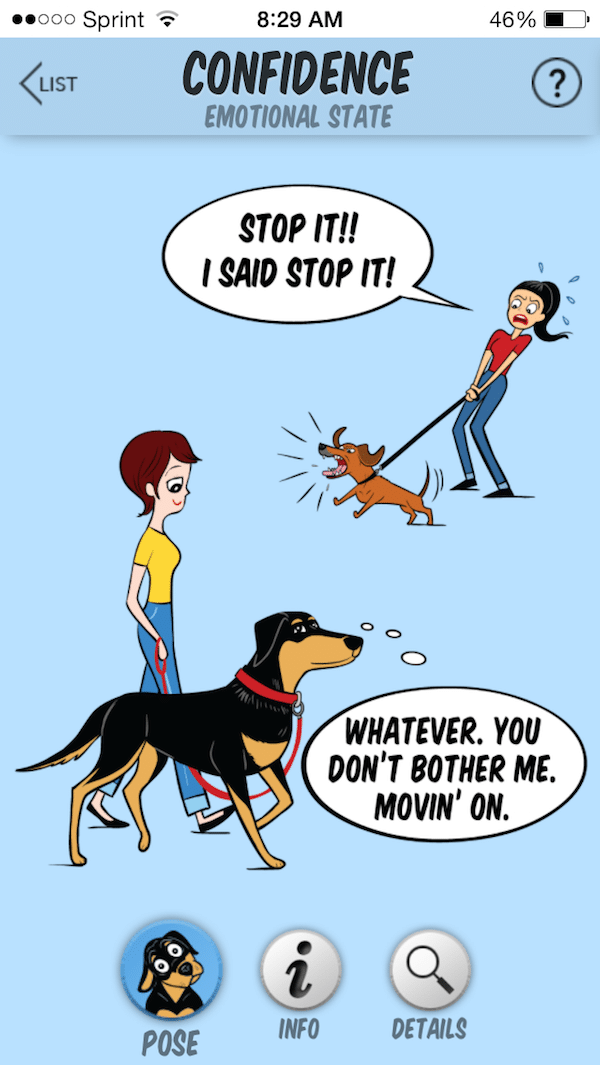 The top dog is not calm, but the bottom one is. (Image from Dog Decoder smartphone app/illustration by Lili Chin of Doggie Drawings)