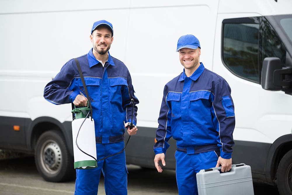 two pest control professionals smiling