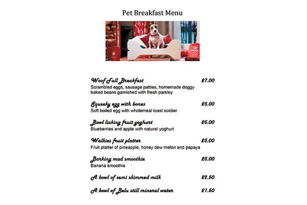 The pet breakfast menu.