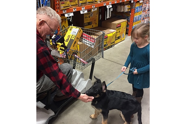 My granddaughter takes the lead as Anja meets new people.