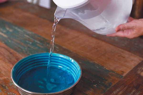 Water being poured into a dog bowl.