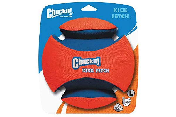 Chuckit Kick Fetch Toy Ball for Dogs, Petmate ($22.99). amazon.com https://www.amazon.com/Chuckit-Large-Kick-Fetch-Ball/dp/B0084DRJKO 