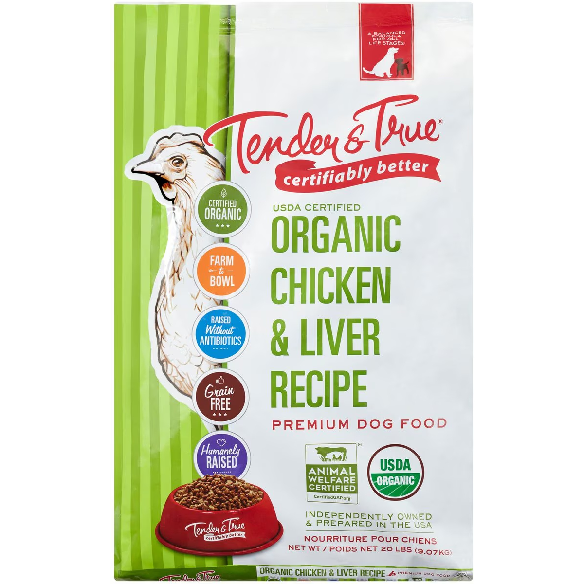 Tender & True Organic Grain-Free Chicken & Liver Recipe Dry Dog Food new