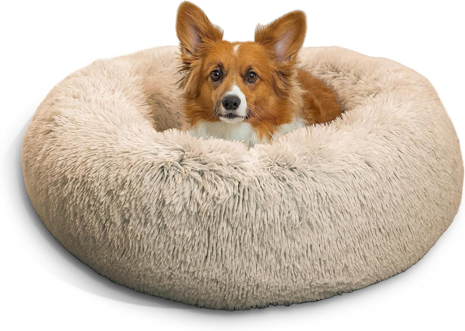 Best Friends by Sheri The Original Calming Donut Cat and Dog Bed in Shag Fur Taupe