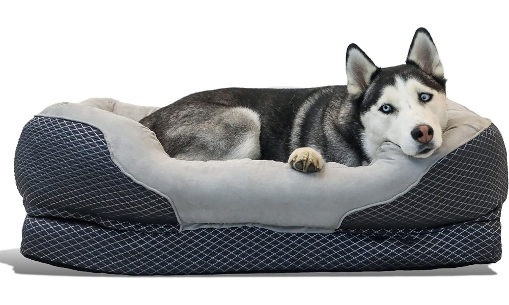 BarksBar Snuggly Sleeper Large Gray Diamond Orthopedic Dog Bed 