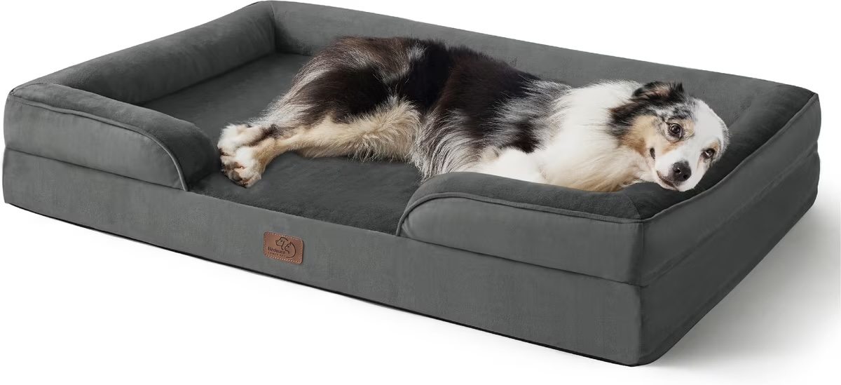 Bedsure Orthopedic Bolster Dog Sofa Bed with Removable Cover, Dark Grey, X-Large landscape