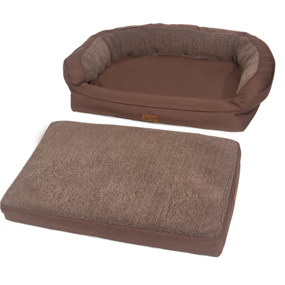 3 Dog Pet Supply EZ Wash Fleece Headrest Memory Foam Dog Bed