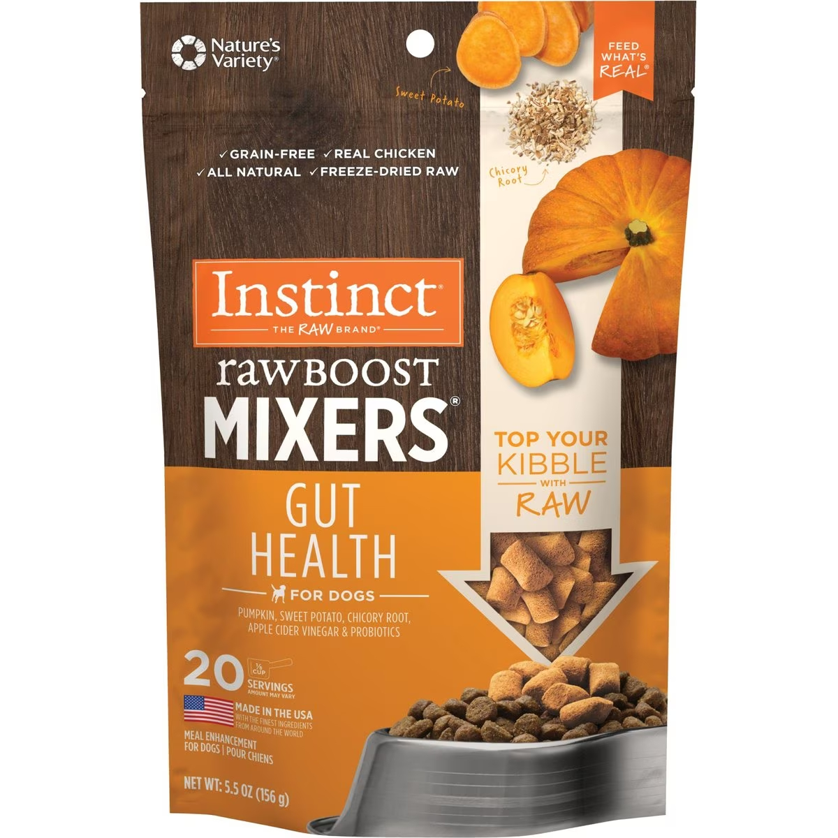 Instinct Freeze Dried Raw Boost Mixers Grain-Free Gut Health Recipe Dog Food Topper