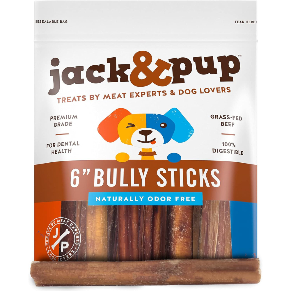 Jack&Pup 6-inch Odor Free Bully Sticks Dog Treats 