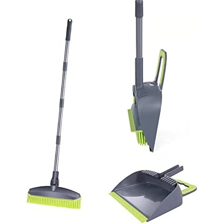 Adjustable Rubber Push Broom and Dustpan Set