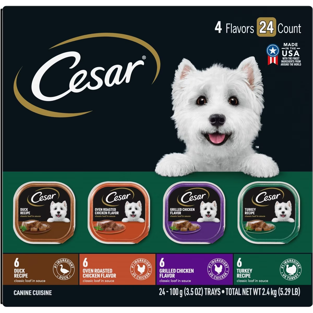 Cesar Poultry Variety Pack with Real Chicken, Turkey & Duck Grain-Free Small Breed Adult Wet Dog Food Trays 