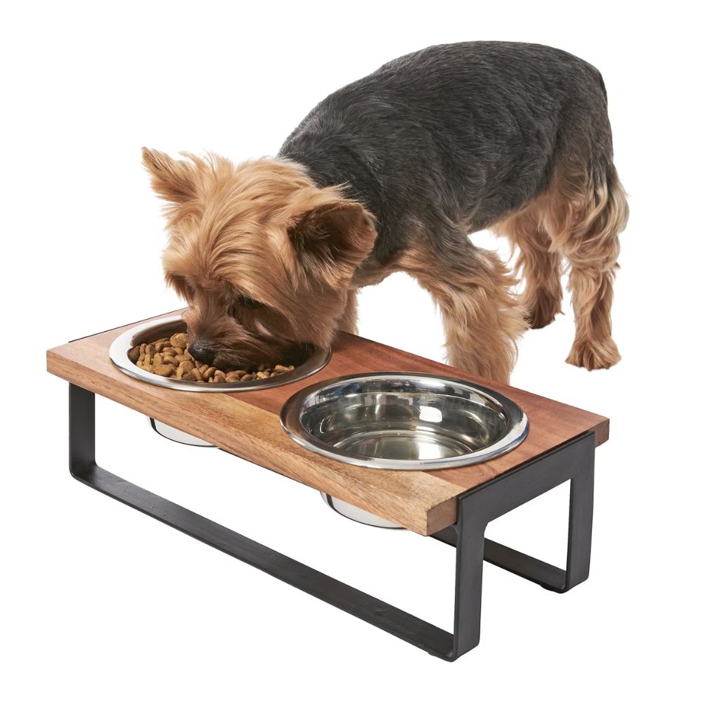 Frisco Wood Elevated Non-Skid Double Diner Dog Bowl