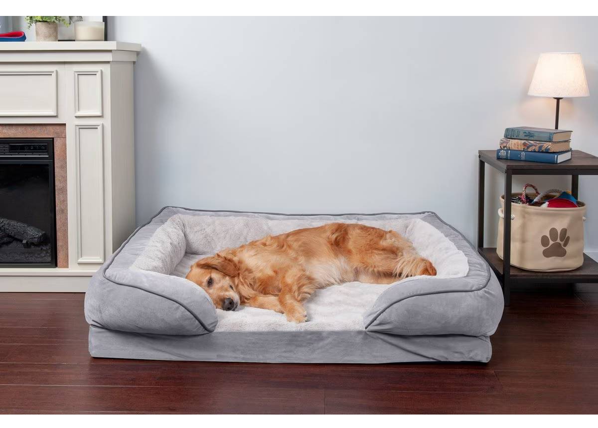 FurHaven Velvet Waves Comfort Cooling Gel Bolster Pet Bed