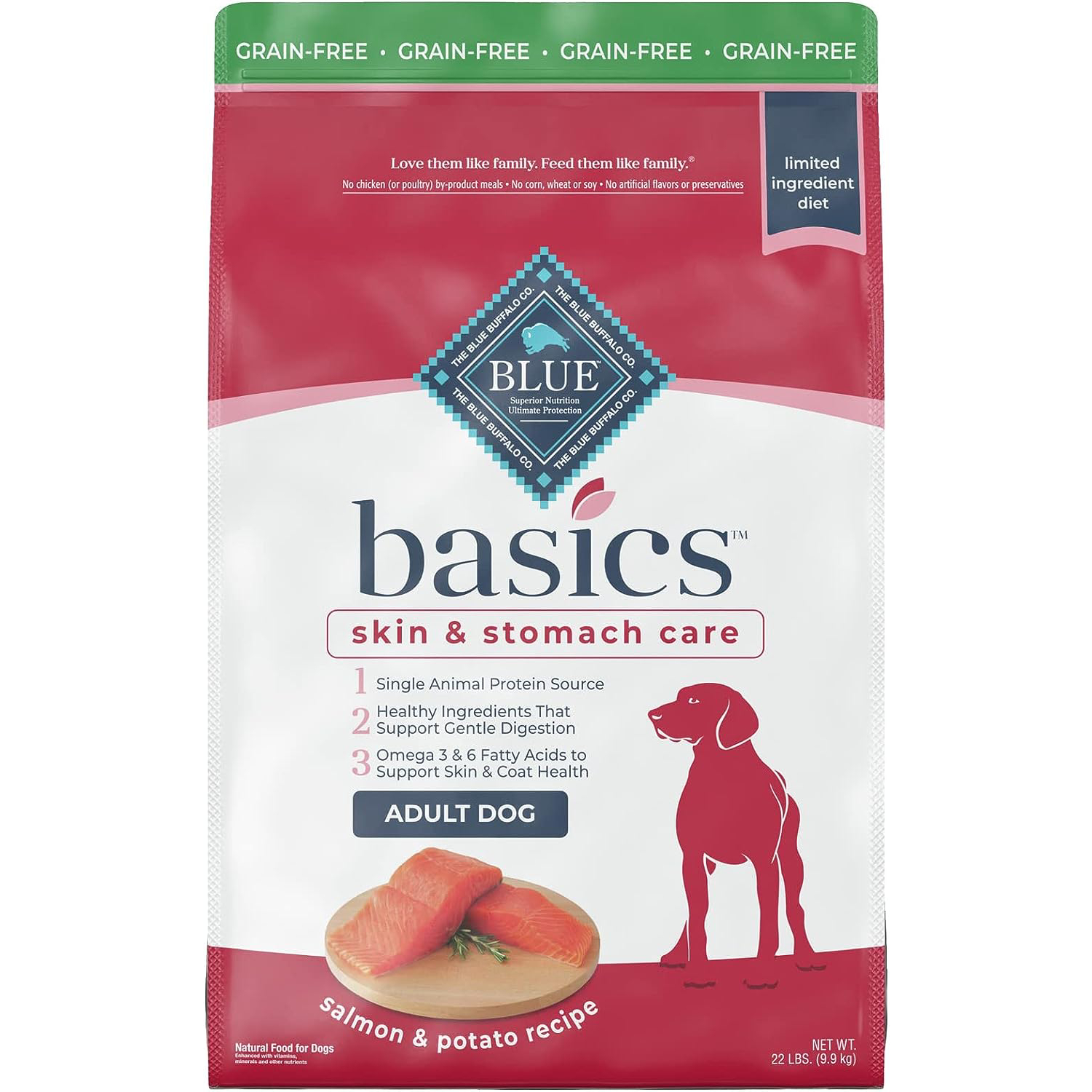 New Project Blue Buffalo Basics Skin & Stomach Care, Grain Free Natural Adult Dry Dog Food 