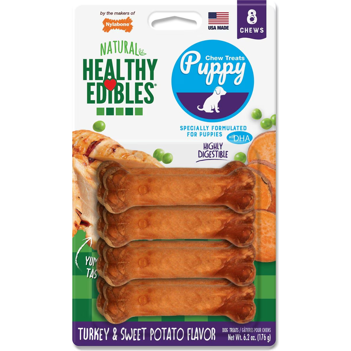 Nylabone Healthy Edibles Longer Lasting Puppy Turkey & Sweet Potato Flavor Dog Bone Treats 