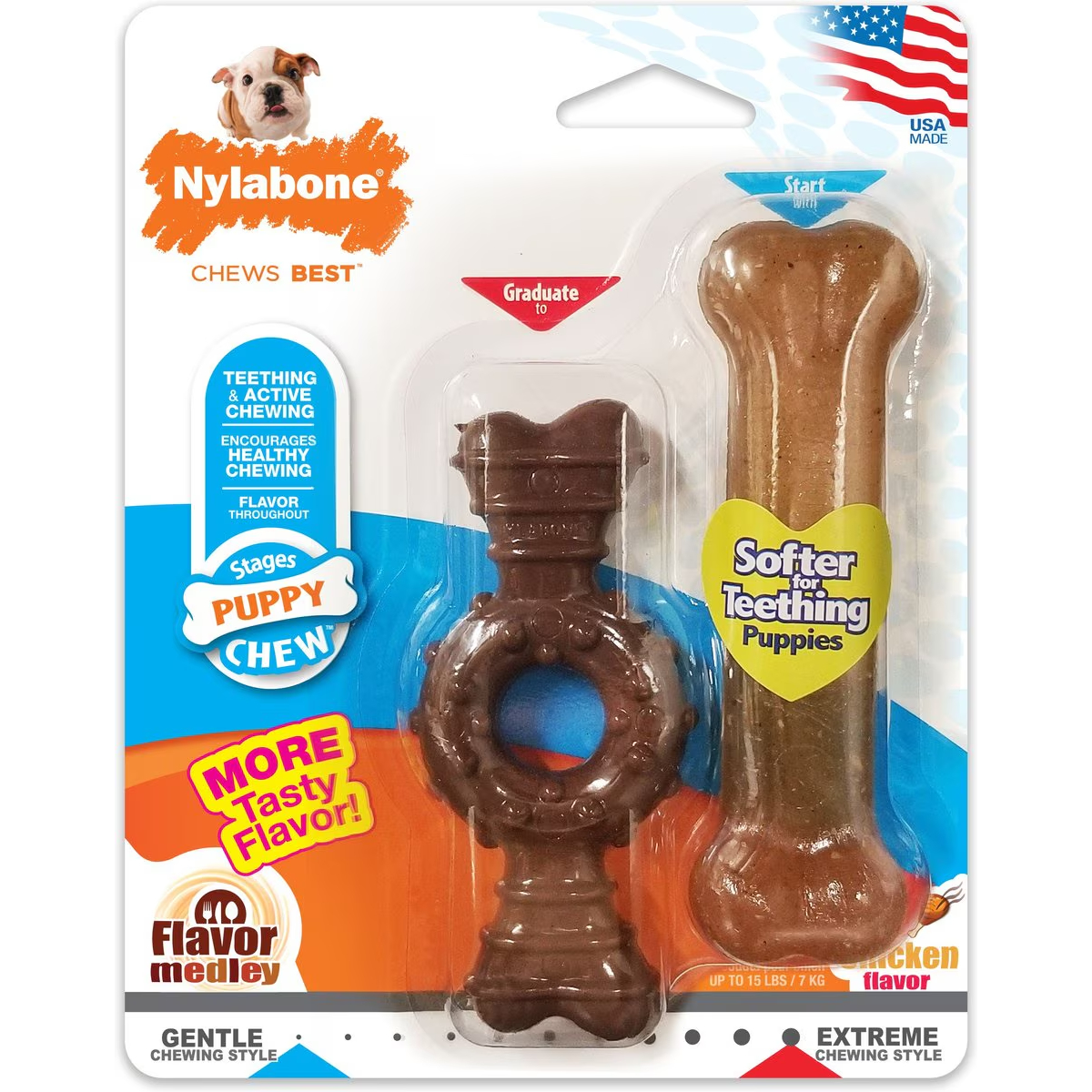 Nylabone Just for Puppies Teething Chew Ring Flavor Medley & Chicken Dog Bone 