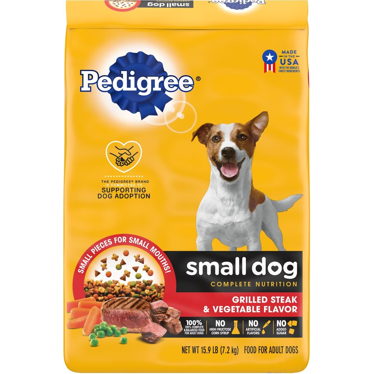 Pedigree Small Dog Complete Nutrition Grilled Steak & Vegetable Flavor Dog Kibble Small Breed Adult Dry Dog Food