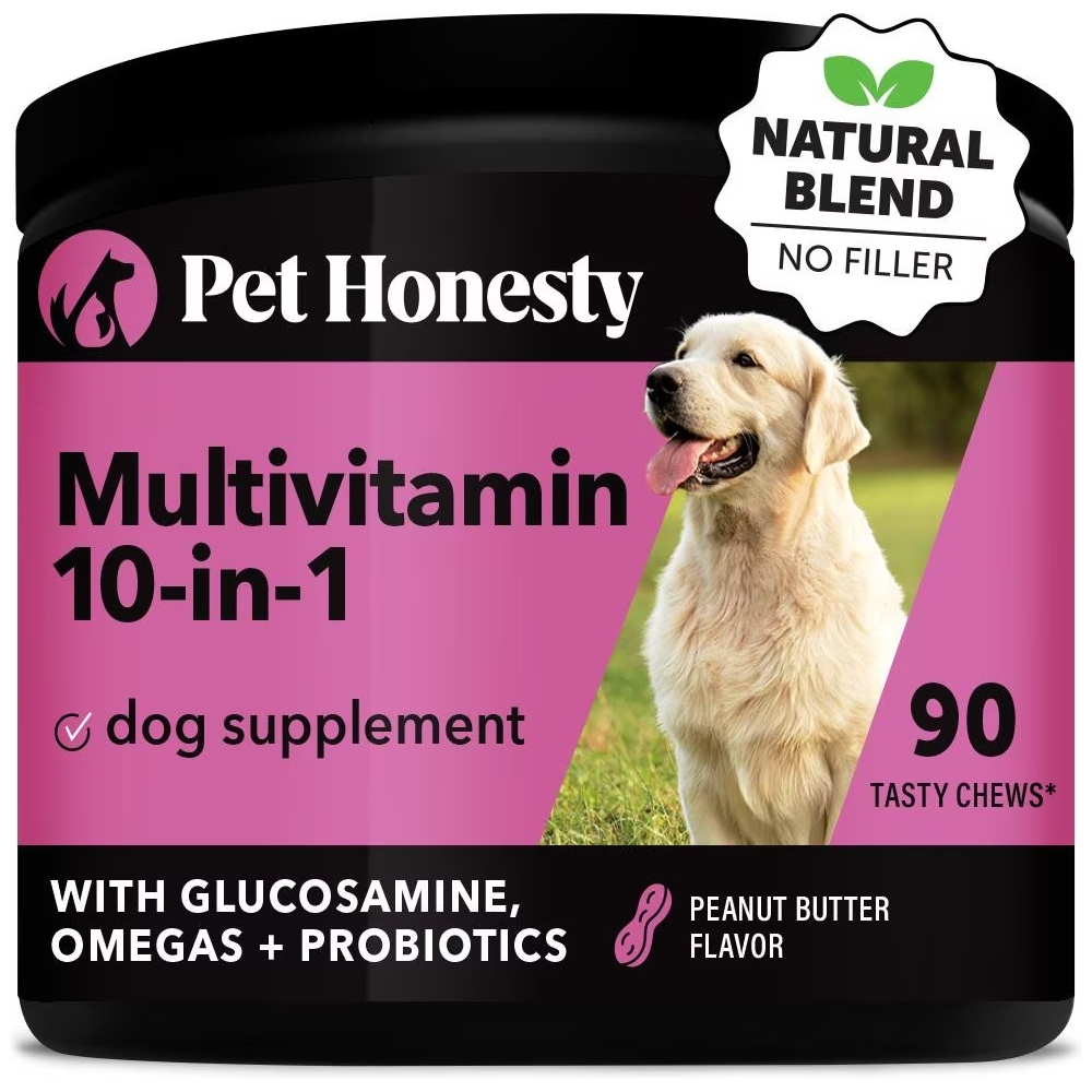 PetHonesty Multivitamin 10-in-1 Peanut Butter Glucosamine, Omega-3 Vitamins for Dogs