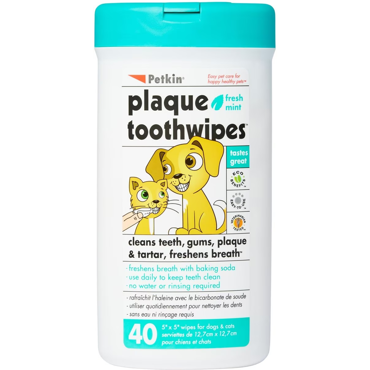 Petkin Fresh Mint Dog & Cat Plaque Tooth Wipes