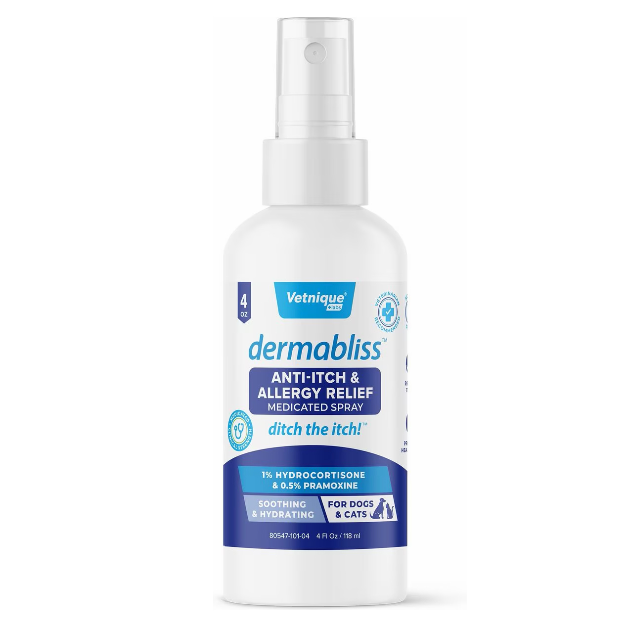 Vetnique Labs Dermabliss Hydrocortisone Anti-Itch & Allergy Relief Soothing & Hydrating Medicated Cortisone Dog Spray