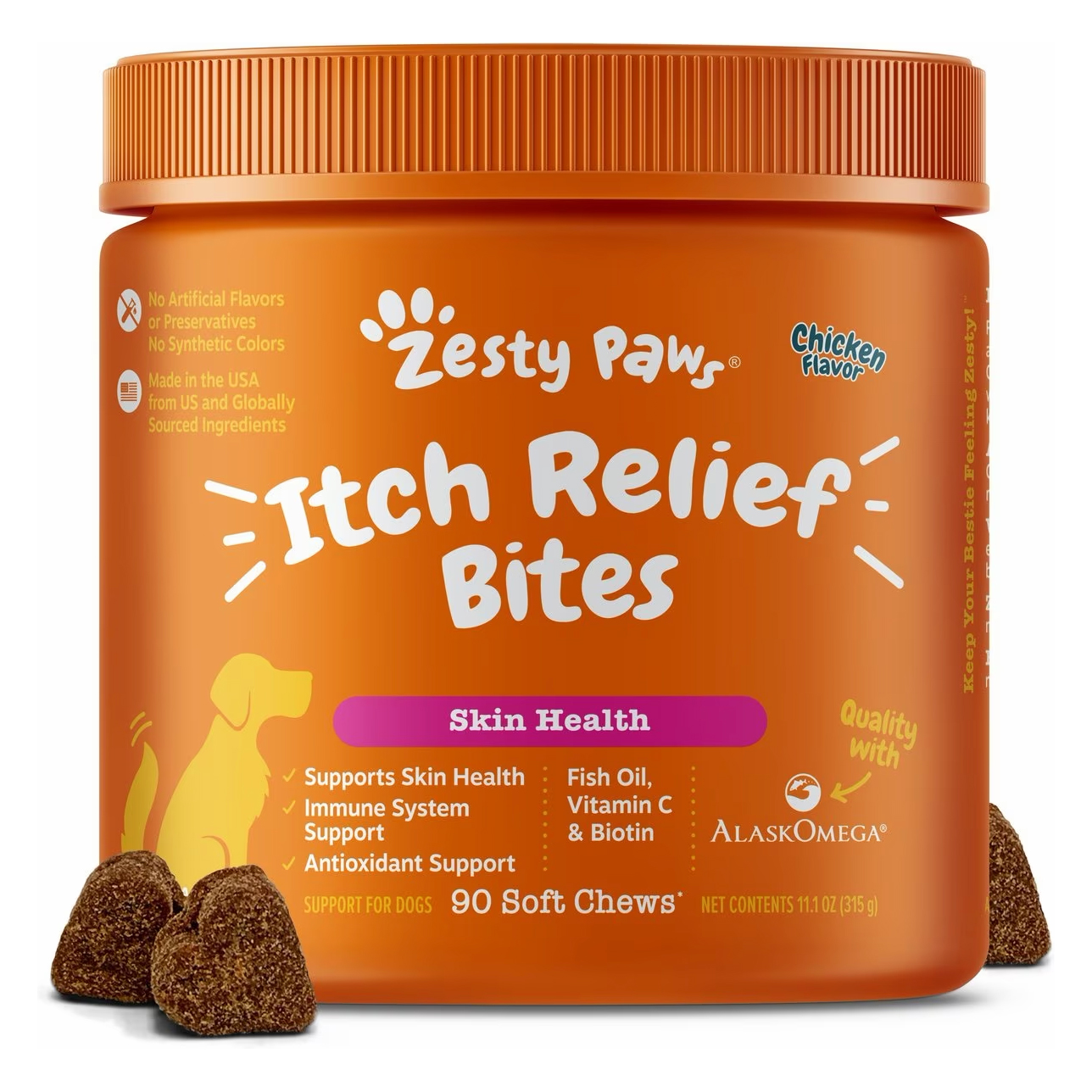 Zesty Paws Itch Relief Bites Chicken Flavored Soft Chews Supplement for Dogs