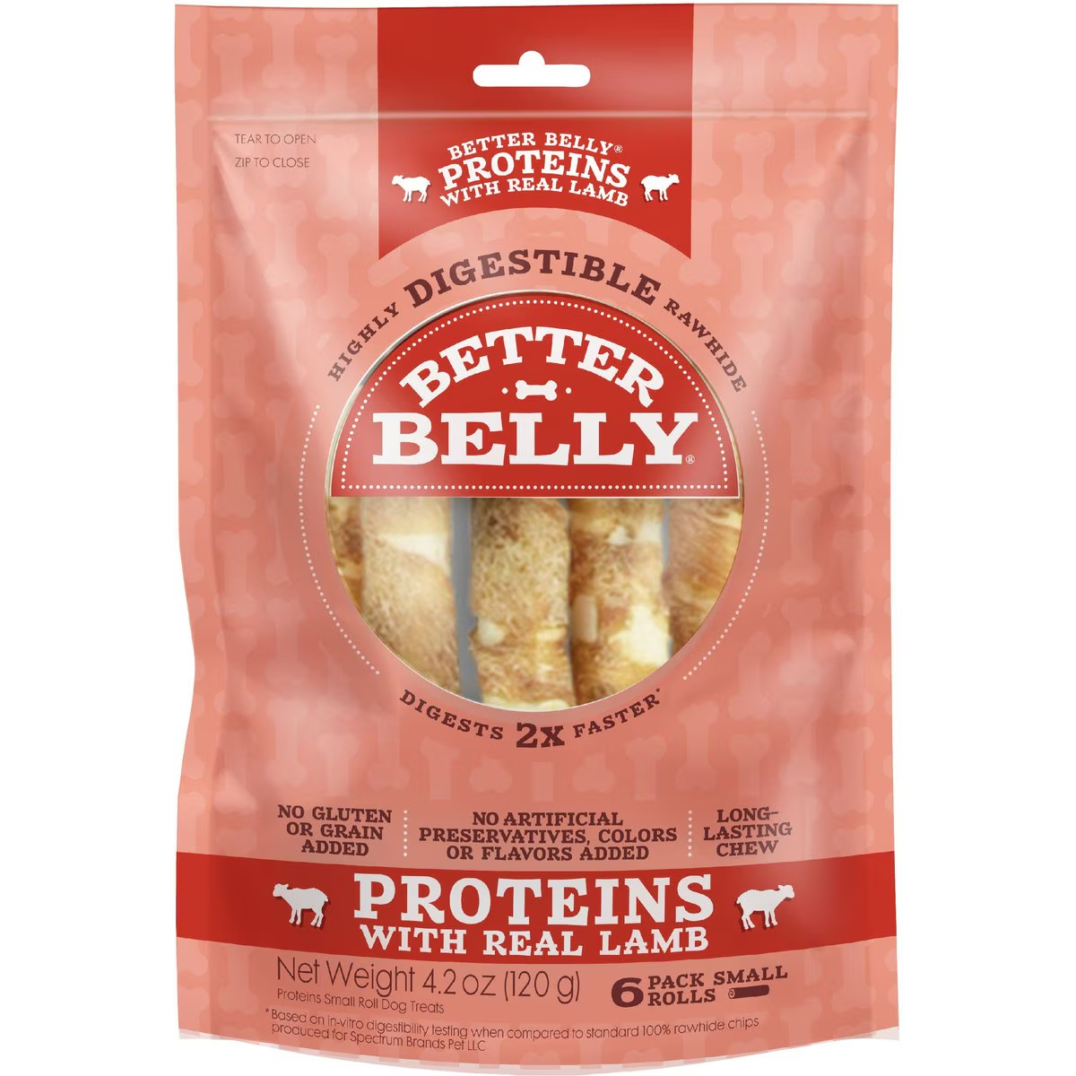 Better Belly Proteins with Real Lamb Flavor Rawhide Roll Dog Treats