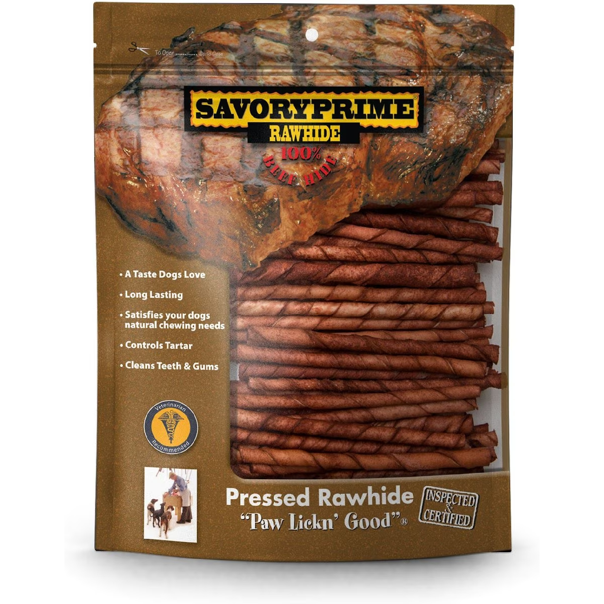 Savory Prime Beef Flavored Rawhide Twists Dog Treats