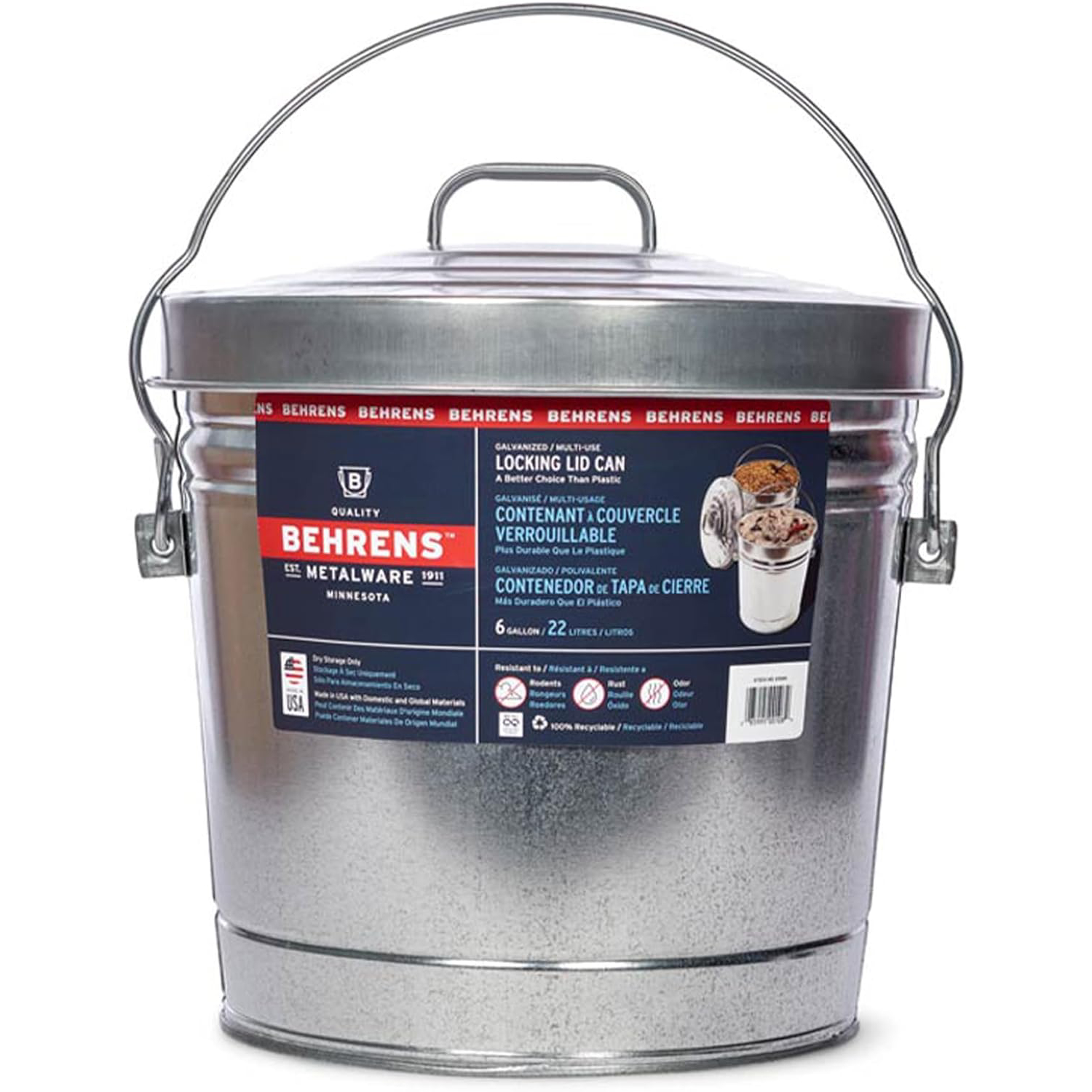 Behrens 6 Gallon Rust-Proof Steel Locking Lid Trash Can