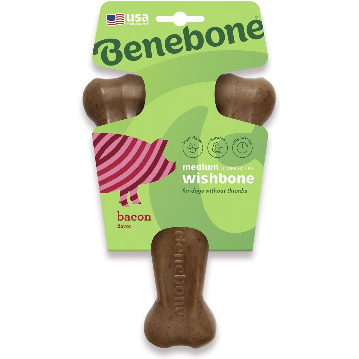 Benebone Bacon Flavor Wishbone Tough Dog Chew Toy