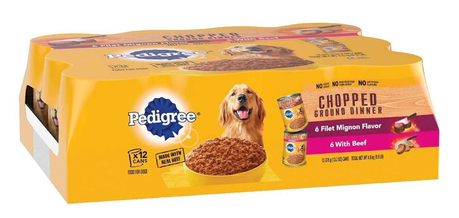 Pedigree Chopped Ground Dinner Filet Mignon Flavor & Beef Adult Canned Wet Dog Food Variety Pack